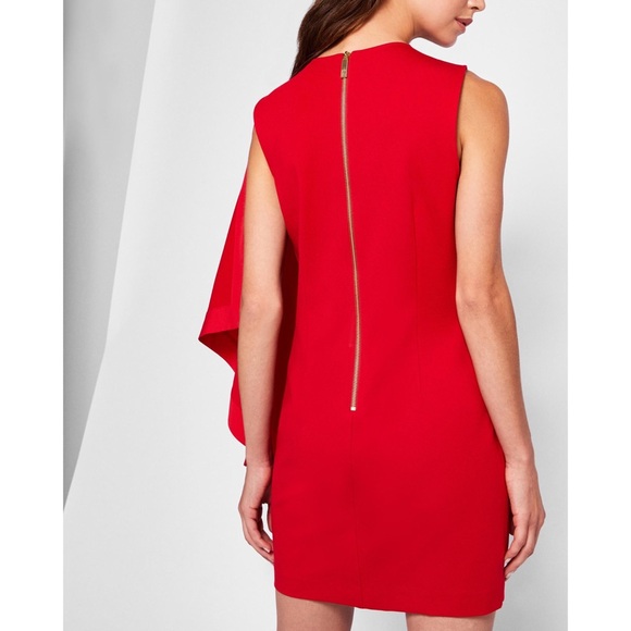 🌹 Ted Baker London, Bolty Bright Red Asymmetrical Side-Draped Tunic Dress - Picture 7 of 16